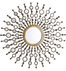 Specchio da Parete Dorato 70 cm Rotondo a Forma di Sole Glamour Vintage Hollywood Finitura Lucida Beliani