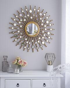 Specchio da Parete Dorato 70 cm Rotondo a Forma di Sole Glamour Vintage Hollywood Finitura Lucida Beliani