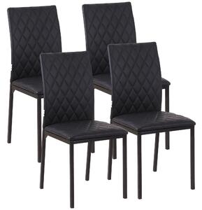 HOMCOM Set 4 Sedie moderno da Pranzo in Finta Pelle per Cucina e Soggiorno con Cuciture a Rombi e Gambe in Metallo, Nero|Aosom Italy