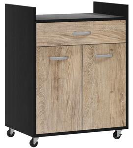 HOMCOM Carrello da Cucina con Cassetto, Armadietto e 4 Ruote in Legno, 60x40x77cm, Nero
