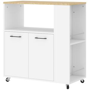 HOMCOM Carrello Cucina in Legno con Ripiano Aperto, Armadietto e Scaffale Laterale, 75x40x80.5 cm, color Rovere e Bianco