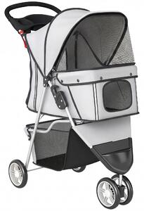 PawHut Passeggino per Cani Pieghevole con Portabicchieri e Cestino, 77x44x102 cm, Grigio | Aosom Italy