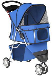 PawHut Passeggino per Cani Pieghevole con Portabicchieri e Cestino, 77x44x102 cm, Blu | Aosom Italy