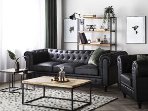 Set soggiorno Chesterfield in ecopelle nera con gambe in legno scuro divano a 3 posti + poltrona contemporanea Beliani