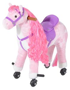 HOMCOM Cavallo a Dondolo per Bambini 3+ Anni con 4 Rotelle, Suoni Realistici e Poggiapiedi, 65x28x75 cm, Rosa|Aosom