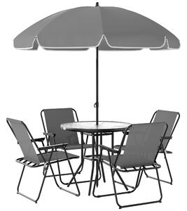 Outsunny Set da Giardino 6 Pezzi in Acciaio con 4 Sedie Pieghevoli, Ombrellone e Tavolo Rotondo, Grigio e Nero
