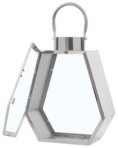 Lanterna in Metallo Argento Acciaio Inox H 46 cm Portacandele a Colonna Geometrica Beliani