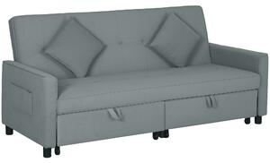 HOMCOM Divano Letto 3 Posti Clic Clac con Schienale Reclinabile e 2 Cuscini, 196x90x89 cm, Grigio