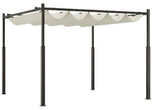 Outsunny Gazebo Pergola 3x3 m con Tettuccio Retrattile, 8 Viti e 8 Picchetti, in Poliestere 180g e Metallo, Bianco Crema