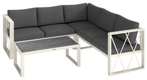 Outsunny Salotto da Giardino Angolare con Poltrona Reclinabile, 2 Divanetti con Cuscini e Tavolino, Grigio