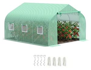 Outsunny Serra da Giardino 3.5 x 3 x 2m Serra con Tetto a Spiovente in PE per Piante Verde|Aosom