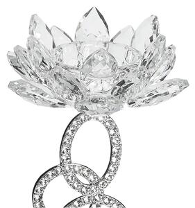 Candeliere alto portacandele gamba d'argento a forma di fiore di cristallo Beliani