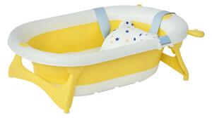 HOMCOM Vaschetta Bagnetto Pieghevole per Bambini 0-3 Anni con Indicatore di Temperatura e Cuscino, 81.5x50.5x23.5 cm, Bianco|Aosom