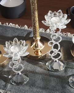 Candeliere alto portacandele gamba d'argento a forma di fiore di cristallo Beliani