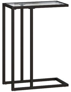 HOMCOM Tavolino da Caffè in Vetro e Acciaio a Forma di C, 46x25x63.5 cm, Nero