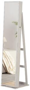 HOMCOM Specchio Portagioie a LED con 4 Scaffali e Spazi Portaoggetti, in Legno e Vetro, 15x15x61.75 cm, Bianco | Aosom Italy