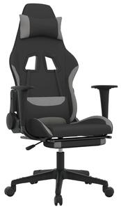 Sedia da Gaming con Poggiapiedi Nero e Grigio Chiaro in Tessuto