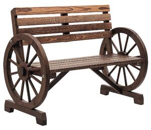 Outsunny Panchina da Giardino da 2 Posti con Braccioli a Ruota, Panchina da Esterno a Doghe in Legno di Abete, Stile Country, Panca per Terrazza Patio e Cortile, 105.5x56x79 cm, Carbonizzato | Aosom Italy