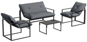 Outsunny Set da Giardino 4 Pezzi con Divanetto, 2 Poltrone e Tavolino, in Acciaio, Poliestere e Cotone PP, Nero e Grigio | Aosom Italy