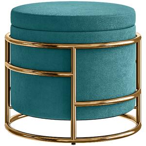 HOMCOM Pouf Contenitore Rotondo in Velluto con Vano da 24L e Coperchio Rimovibile, Ø42x39 cm, Verde | Aosom Italy