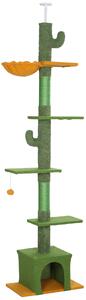 Albero Tiragraffi per Gatti 5 kg a Soffitto Alto 230-275 cm con Amaca Casetta Piattaforme in Tessuto Teddy e Sisal Verde