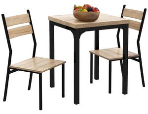 HOMCOM Set Tavolo da Pranzo con 2 Sedie per Casa e Cucina, Metallo e Legno Light Wood Grain Color, Black Frame Table: 60x60x76cm; Chair: 39.5x48x82.5cm