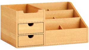 HOMCOM Organizer da Scrivania in Bambù con 2 Cassetti e 7 Scomparti Portaoggetti, 33x20.5x15.5 cm | Aosom Italy