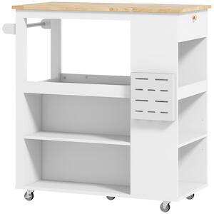 HOMCOM Carrello Isola da Cucina con Ripiani Regolabili, Portacoltelli e Piano in Legno, 86.5x47x88 cm, Bianco | Aosom Italy