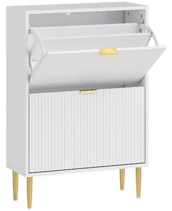 HOMCOM Scarpiera Slim per 12 Paia di Scarpe con 2 Cassetti a Ribalta e Ripiani Regolabili, 60x24x91.5 cm, Bianco | Aosom Italy