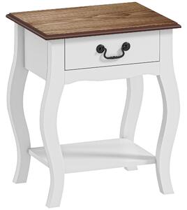HOMCOM Comodino con Cassetto e Ripiano Aperto in Stile Francese in Legno, 45x35x55 cm, Bianco e Rovere | Aosom Italy