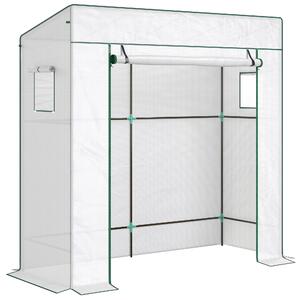 Outsunny Serra per Piante con 2 Finestre Laterali a Rete e Ingresso Avvolgibile, in PE e Acciaio, 196x77x197 cm, Bianco | Aosom Italy