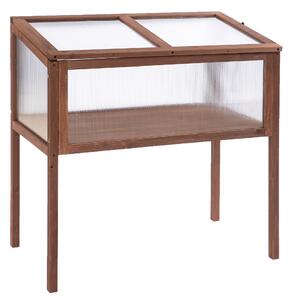 Outsunny Mini Serra da Giardino Letto per Orto Rialzato per Piante Struttura in Legno e Policarbonato con Tetto Apribile e Inclinato, 90x50x93cm