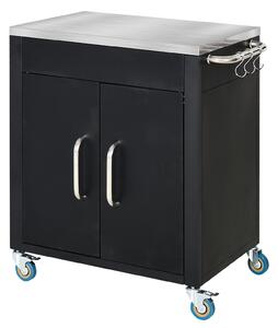 HOMCOM Carrello da Cucina in Acciaio Inox con Armadietto Contenitore e 6 Ganci, 86x50x86.5 cm, Nero | Aosom Italy
