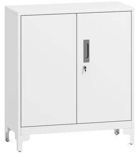 HOMCOM Mobile da Ufficio Portadocumenti con 3 Ripiani, 2 Ante e Chiavi, 80x35x91 cm, Bianco | Aosom Italy
