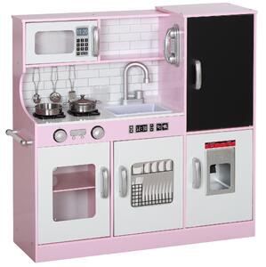 AIYAPLAY Cucina Giocattolo in Legno per Bambini 3-8 Anni con Fornelli, Microonde, Lavandino, e Accessori, Rosa | Aosom Italy