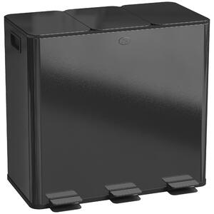 HOMCOM Bidone Immondizia a 3 Sezioni da 20L con Chiusura Silenziosa, in Acciaio Inox e PP, 61.9x36.6x56.7 cm, Nero | Aosom Italy
