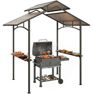 Outsunny Gazebo da Giardino per Barbecue, Doppio Tetto e Struttura in Acciaio con Mensole, 240x150x250cm, Nero|Aosom.it