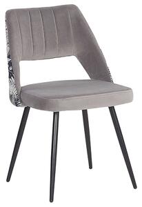 Set di 2 sedie da pranzo con sedile in velluto grigio gambe in metallo Nero con motivo floreale sul retro ritagliato Beliani