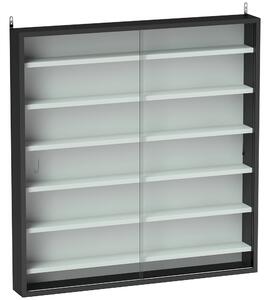HOMCOM Bacheca Portaoggetti a 5 Ripiani Regolabili in Legno con Ante in Vetro, 80x9.5x83 cm, Bianco e Nero | Aosom Italy
