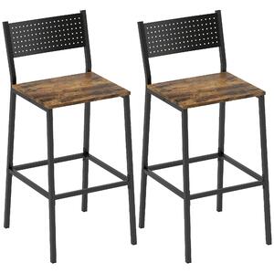 HOMCOM Set 2 Sgabelli da Bar con Schienale e Poggiapiedi Integrato in Stile Industriale, Marrone Rustico | Aosom Italy
