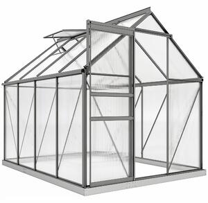 Outsunny Serra in Policarbonato e Alluminio con Finestra Apribile e Porta Scorrevole, 190x253x199 cm, Grigio Scuro | Aosom Italy