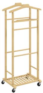 HOMCOM Servomuto 4 in 1 a Rotelle con 2 Aste, Vassoio Svuota Tasche e Ripiano per Scarpe, in Bambù, 47x33.7x105.5 cm | Aosom Italy