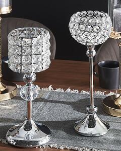 Portacandele Foglia di tè Paralume in metallo argentato a forma di ciotola con cristalli di vetro 27 cm Centrotavola decorativo glamour Beliani