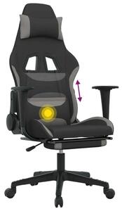 Sedia da gaming vidaXL con funzione massaggio e poggiapiedi, in tessuto nero e grigio chiaro