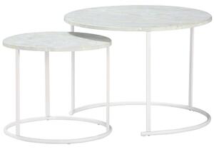Set 2 Tavolini da Giardino in Metallo Piano Effetto Marmo Bianco