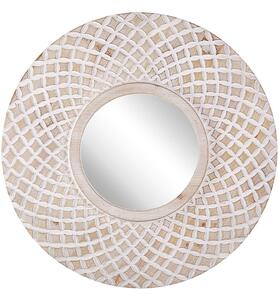 Specchio da parete in legno chiaro rotondo 60 cm cornice fatta a mano bianco quadrifoglio motivo geometrico Boho rustico Beliani