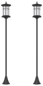 Outsunny Set 2 Lampioni Solari con 6h Autonomia e Ancoraggio a Terra, in Acciaio Inox e ABS, 23.5x23.5x184 cm, Nero | Aosom Italy