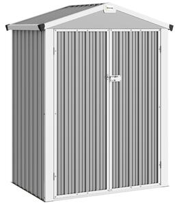 Outsunny Casetta da Giardino in Acciaio 1.1m² con Doppie Porte Bloccabili, 133x87x178 cm, Grigio Argento | Aosom Italy