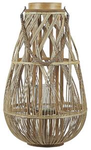 Lanterna leggera in legno di bambù e vetro 56 cm Portacandele intrecciato per interni ed esterni Boho scandinavo Beliani