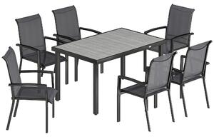 Outsunny Set da Esterno 7pz con Tavolo da Giardino a 2 Sezioni e 6 Sedie Impilabili in Texteline, Grigio | Aosom Italy